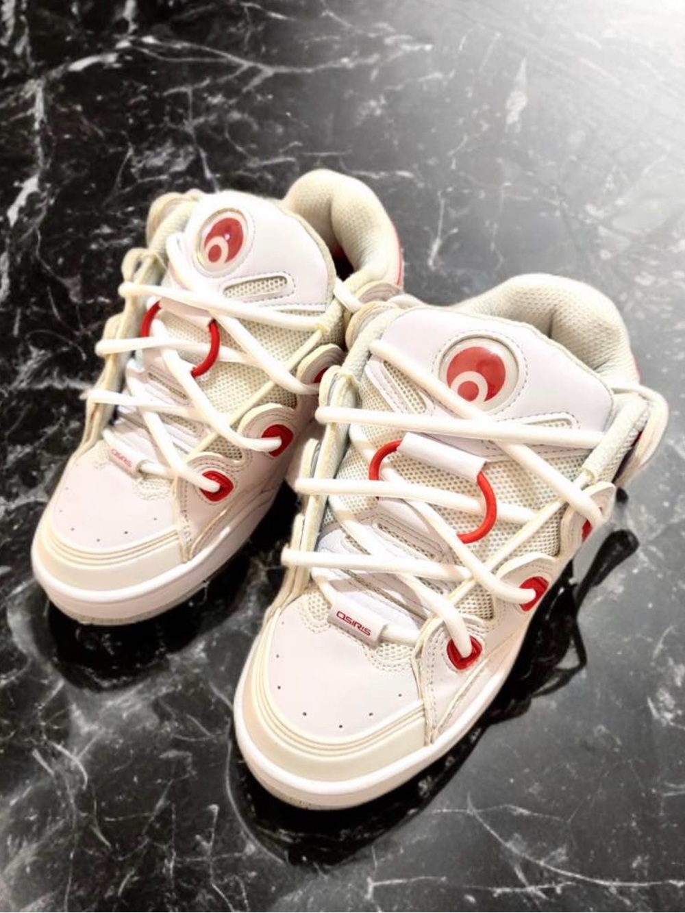 Osiris White Sneakers with Red Accents